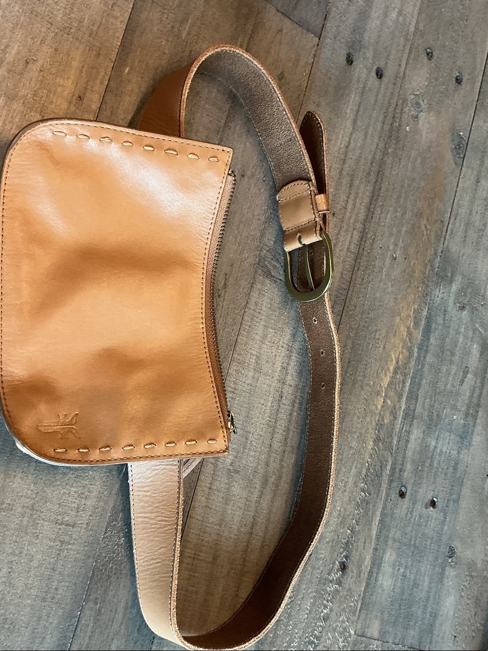 Frye tan leather crossbody belt bag